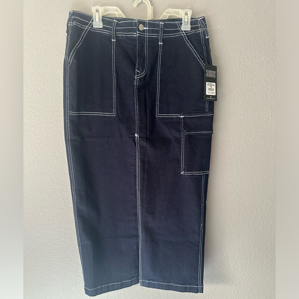 True religion denim cargo maxi skirt/ body rinse/ dark blue sz 26 & 29